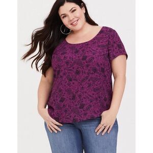 Torrid Abbey Georgette Cage Back Top Blouse Size 4‎ Purple Paisley Chiffon